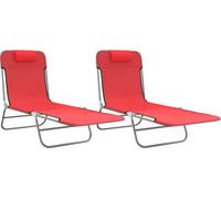 vidaXL Tumbonas Plegables 2 uds Acero y textilene Rojo, Silla de jardín, Silla de Patio, Silla de Playa, Silla de Exterior, Asientos de Exterior