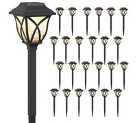 vidaXL: 24 faroles solares para exteriores, con estaca para clavarlos en el suelo, luz blanca cálida, 42 cm, material: polipropileno
