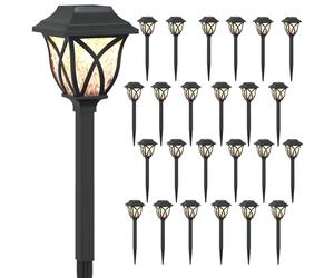 vidaXL: 24 faroles solares para exteriores, con estaca para clavarlos en el suelo, luz blanca cálida, 42 cm, material: polipropileno