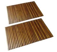 vidaXL 2X Alfombras Baño Lavabo Madera Acacia Antideslizante Alfombrilla Sauna