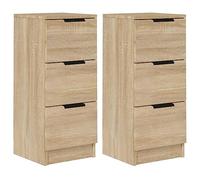 vidaXL 2X Aparadores Mueble Armario Espacio Almacenamiento Auxiliar Salón Consola Teléfono Cajones en Casa Madera Contrachapada Color Roble