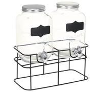 vidaXL Dispensadores de bebida con soporte y grifo transparente de vidrio 2 unidades 4 L