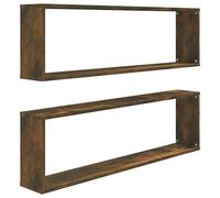 vidaXL 2X Estante Cúbico de Pared Flotante Colgante Balda Habitación Baño Compartimentos Almacenamiento Cocina Hogar Madera Roble Ahumado