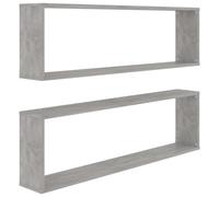 vidaXL Estante cubo de pared 2 uds Contrachapado Gris hormigón 100x15x30 cm