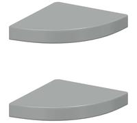 vidaXL 2X Estante Flotante de Esquina Repisa Colgante Estantería Tablero CD Libros Decoración Coleccionables Fotos Premio Gris Brillo MDF 25x25x3,8 cm