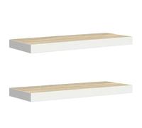 vidaXL 2X Estante Flotante Pared Repisa Balda Estantería Salón Sala de Estar Exhibición Colgante Decoración Blanco y Roble MDF 60x23,5x3,8 cm