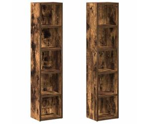 vidaXL 2X Estantería para CD Mueble Expositor Librería Estante Doméstico Oficina Habitación Almacenamiento Cajones Madera Roble Ahumado