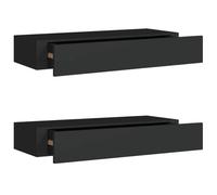 vidaXL 2X Estantes con Cajón de Pared Armario Estante Estantería Flotante Salón Sala de Estar Libros Marco de Foto Negro MDF 60x23,5x10cm