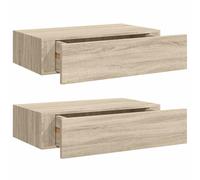 vidaXL 2X Estantes con Cajón de Pared Repisa Flotante Balda Estantería Armario Salón Exhibición Colgante Decoración Color Roble MDF 40x23,5x10 cm