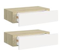 vidaXL 2X Estantes con Cajón Repisa Flotante Balda Estantería Armario Salón Exhibición Colgante Decoración Color Roble y Blanco MDF 40x23,5x10 cm