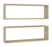 vidaXL Estantería de pared 2x Cubos colgantes para CDs y libros Contrachapada roble 80x15x26,5 cm