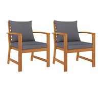 vidaXL 2X Madera Maciza Acacia Sillas de Jardín Cojines Sillón Exterior Terraza Balcón Butaca Asiento Muebles Mobiliario Duradera Robusta Gris Oscuro