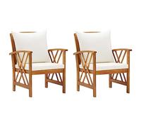 vidaXL 2X Madera Maciza Acacia Sillas de Jardín con Cojines Asiento Muebles Mobiliario Cocina Hogar Restaurante Comedor Exterior con Respaldo