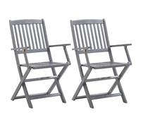 vidaXL 2X Madera Maciza Acacia Sillas Plegable de Jardín Unitario Mueble para Exterior Patio Balcón Terraza Silla de Tomar el Sol Café Gris