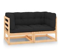 vidaXL 2X Madera Maciza de Pino Sofás de Esquina de Jardín Cojines Mobiliario Muebles Exterior Patio Terraza Hogar Silla Asiento Suave Robusto Estable