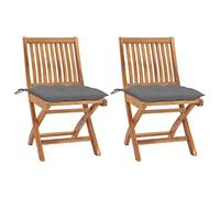 vidaXL Sillas de jardín Madera maciza de teca 2 uds con cojines Gris
