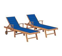 vidaXL 2X Madera Maciza de Teca Tumbonas con Cojín Hamaca Playa Piscina Cama Patio Terraza Balcón Jardín Cómodo Acolchado Relajante Azul Royal