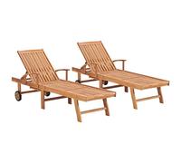 vidaXL 2X Madera Maciza de Teca Tumbonas Hamaca Playa Piscina Cama Patio Terraza Balcón Jardín Cómodo Acolchado Relajante Chaise Longue