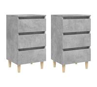 vidaXL 2X Madera Maciza Mesitas de Noche Patas Aparador Auxiliar Armario Cama Dormitorio Habitación Organizador Almacenamiento Gris 40x35x69 cm