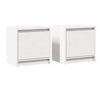 vidaXL 2X Madera Maciza Pino Mesitas de Noche Aparador Auxiliar Armario Cama Dormitorio Habitación Organizador Almacenamiento Blanco 40x30,5x40 cm