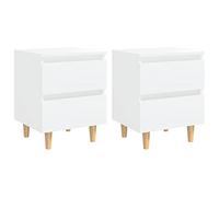 vidaXL 2X Madera Pino Mesitas de Noche con Patas Aparador Auxiliar Cama Armario Dormitorio Habitación Organizador Almacenamiento Blanco 40x35x50 cm
