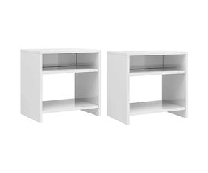 vidaXL 2X Mesillas Noche 2 Estantes Mesita Habitación Mesa Lateral Cama Mueble Auxiliar Dormitorio Huecos Abierto Cerrado Contrachapada Blanco Brillo