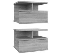 vidaXL 2X Mesita de Noche Flotante Mueble Cajón Auxiliar Dormitorio Armario Espacio Almacenamiento Decorativa Cama Hogar Madera Gris Sonoma