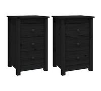vidaXL Mesitas de noche - Madera maciza de pino Negra 40x35x61,5 cm - 2 unidades