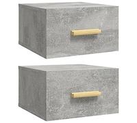 vidaXL 2X Mesitas de Noche de Pared Flotante Mueble Armario Cajón Auxiliar Dormitorio Espacio Almacenamiento Decorativa Hogar Cama Color Gris Hormigón