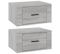 vidaXL 2X Mesitas de Noche de Pared Mesilla Mueble Auxiliar Almacenamiento Estante Cómoda Cajón Dormitorio Sala de Estar Colgante Gris Sonoma