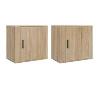 vidaXL Mesitas de Noche de Pared 2X Colgante con Cajón y Estante Roble Sonoma