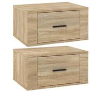 vidaXL 2X Mesitas de Noche de Pared Mesilla Mueble Auxiliar Almacenamiento Estante Cómoda Cajón Dormitorio Sala de Estar Colgante Color Roble Sonoma