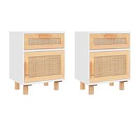 vidaXL 2X Mesitas de Noche Estante Almacenamiento Auxiliar Cómoda Mesilla Dormitorio Salón Sofá Baño Oficina Madera Maciza Pino Ratán Natural Blanco