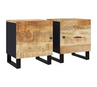 vidaXL 2X Mesitas de Noche Estante Almacenamiento Organizador Auxiliar Mesilla Mueble Dormitorio Habitación Salón Oficina Madera Maciza de Mango