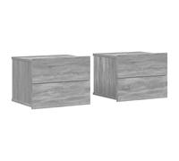 vidaXL 2X Mesitas de Noche Mueble Cajón Auxiliar Dormitorio Salón Armario Espacio Almacenamiento Decorativa Cama Hogar Contrachapada Gris Sonoma