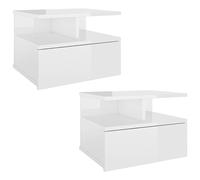 vidaXL 2X Mesitas Noche Flotantes Contrachapada Hogar Decoración Diseño Sencillo Elegantes Funcionales Prácticos Compactos Blanco Brillante 40x31x27cm
