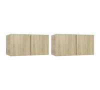 vidaXL 2X Muebles Colgantes de TV Soporte Mobiliario Aparador Armario Estante Salón Sala de Estar Dormitorio Decoración Color Roble Sonoma 60x30x30 cm