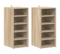 vidaXL 2x Muebles Zapateros Contrachapada 31,5x35x70 cm Armario Pasillo Color Blanco, negro brillante, Roble Sonoma