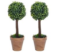 vidaXL 2X Plantas de Boj Artificial Forma Bola Maceta Adorno Árbol Topiario Planta Decoración Jardinera Macetero Jardín Patio Exterior Verde 41 cm