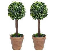 vidaXL 2X Plantas de Boj Artificial Forma Bola Maceta Adorno Árbol Topiario Planta Decoración Jardinera Macetero Jardín Patio Exterior Verde 56 cm