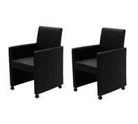 vidaXL Sillas de comedor 2 unidades con reposabrazos y ruedas cuero artificial negro
