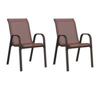 vidaXL 2X Sillas de Jardín Apilables Sillón Butaca Asiento Patio Terraza Balcón Cesped Playa Piscina Exterior Muebles Textilene Marrón