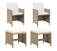 vidaXL Sillas de jardín 2x con taburetes, ratán sintético resistentes a la intemperie y agua Beige