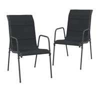 vidaXL 2X Sillas de Jardín Sillón Comedor Butaca Asiento Patio Terraza Balcón Cesped Playa Piscina Exterior Muebles Acero y Textilene Negro