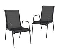 vidaXL 2X Sillas de Jardín Sillón Comedor Butaca Asiento Patio Terraza Balcón Cesped Playa Piscina Exterior Muebles Acero y Textilene Negro