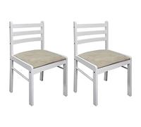 vidaXL 2X Sillas de Salón Comedor Clásicas Madera Maciza Caucho Blanca y Tela