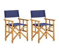 vidaXL 2X Sillas Director Mobiliario Decoración Duraderas Robustas Resistentes Prácticas Funcionales Elegantes Modernas Azul Madera Maciza de Acacia