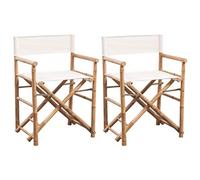 vidaXL Sillas plegables de director para jardín Estructura bambú, lona blanca, 2 unidades