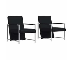 vidaXL 2X Sillones Modernos con Patas Cromadas Tapizado Negro Asientos Salón