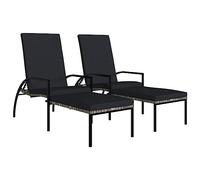 vidaXL 2X Tumbona con Reposapiés Jardín Patio Terraza Balcón Exterior Plegable Cama Asiento Silla Butaca Desmontable Muebles PE Ratán Gris